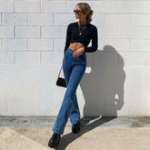 Vintage 90er Jeans mit Nahtbesatz und mittlerer Taille - Blau
